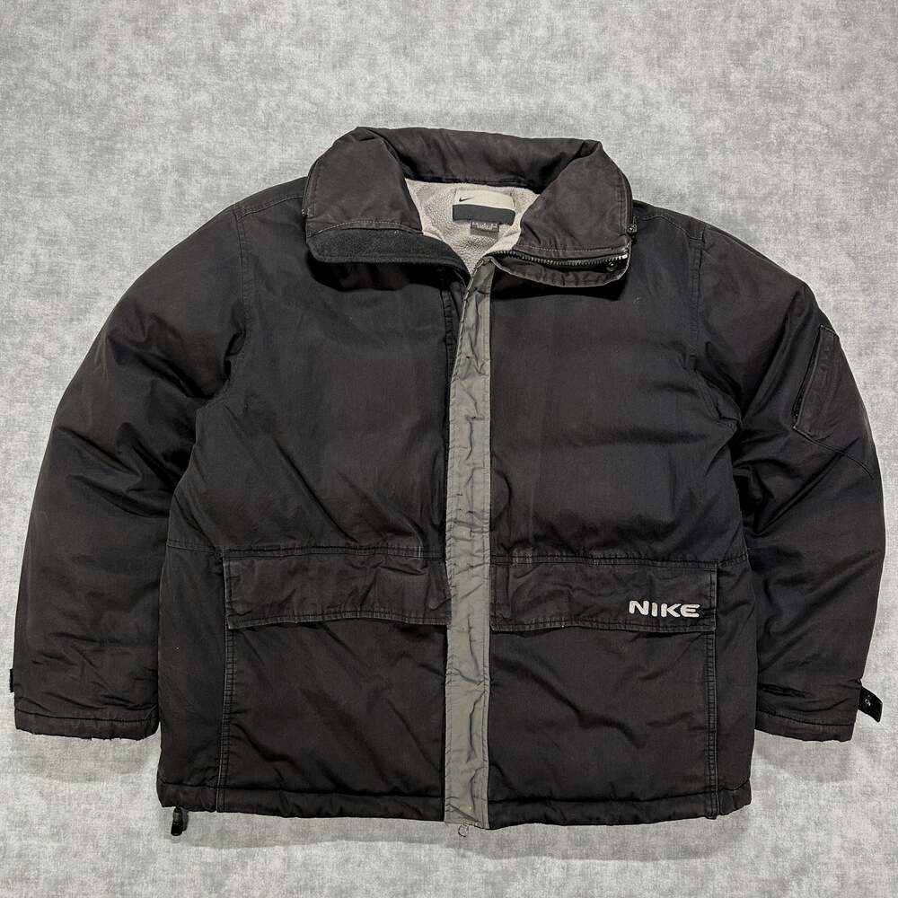 Vintage Y2K Nike Down Filled Puffer Jacket Mens L Heavy Utility Parka Reflective